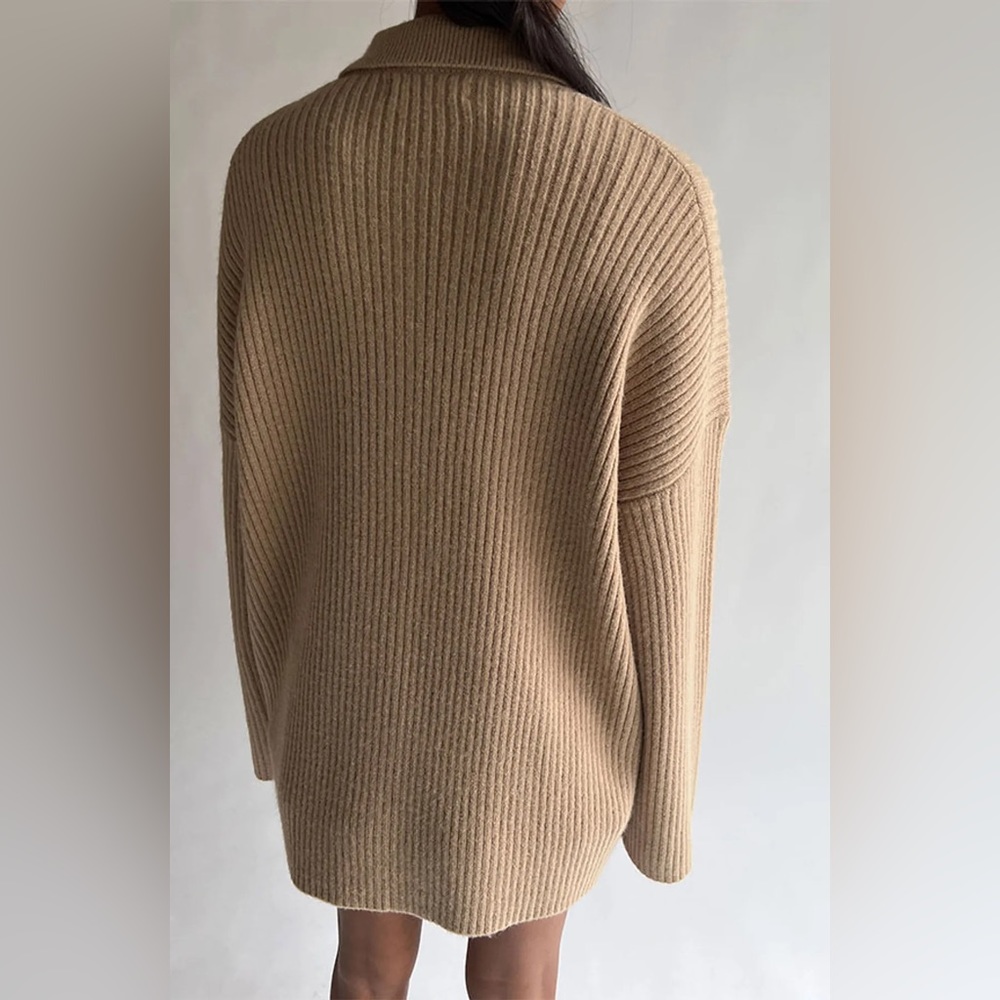 OAK + FORT Beige Ribbed Button-Up Cardigan - Picture 6 of 12